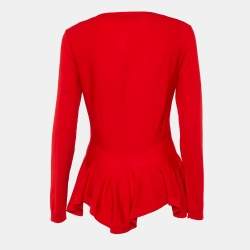 Pre Owned Alexander McQueen Red Wool Knit Flared Hem Wide Neck Sweater L