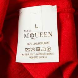Pre Owned Alexander McQueen Red Wool Knit Flared Hem Wide Neck Sweater L