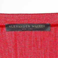 Pre Owned Alexander McQueen Red Wool Knit Flared Hem Wide Neck Sweater L