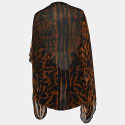 Pre Owned Alexander McQueen Brown Leopard Printed Silk Oversized Draped Shrug (One Size)