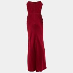 Pre Owned Alexander McQueen Burgundy Crepe Strapless Gown S