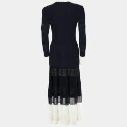 Alexander McQueen Black Rib Knit Contrast Detail Midi Dress M