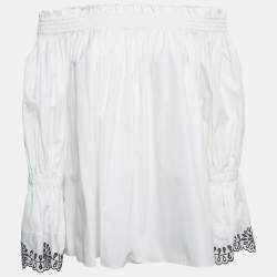 Pre Owned Alexander McQueen White Cotton Off Shoulder Lace Trim Blouse M