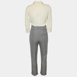 Alexander McQueen Cream Silk & Houndstooth Silk & Wool Jumpsuit S