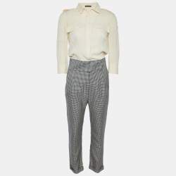 Alexander McQueen Cream Silk & Houndstooth Silk & Wool Jumpsuit S