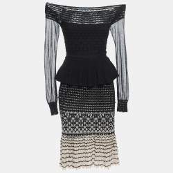 Pre Owned Alexander McQueen Black/Pink Stretch Tulle Off Shoulder Midi Dress S