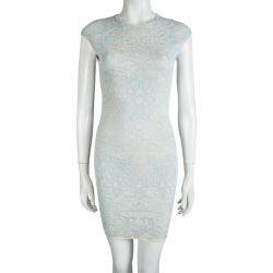 Pre Owned Alexander McQueen Powder Blue Floral Jacquard Knit Sleeveless Dress XS