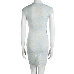 Pre Owned Alexander McQueen Powder Blue Floral Jacquard Knit Sleeveless Dress XS