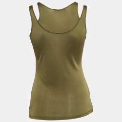 Pre Owned Alexander McQueen Green Silk Blend Cutout Sleeveless Top S
