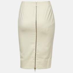 Pre Owned Alexander McQueen Cream Wool Zipper Pencil Skirt S