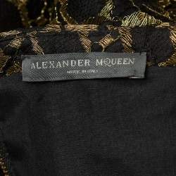 Pre Owned Alexander McQueen Black/Gold Jacquard Strapless Midi Dress M
