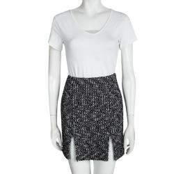 Pre Owned Alexander McQueen Monochrome Tweed Slit Detail Skirt S