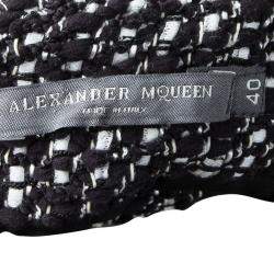 Pre Owned Alexander McQueen Monochrome Tweed Slit Detail Skirt S