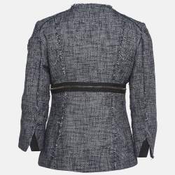 Pre Owned Alexander McQueen Navy Blue Tweed Zip Front Jacket M