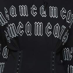 Pre Owned Alexander McQueen Black Repeat Logo Cotton Corset Hoodie Dress XS