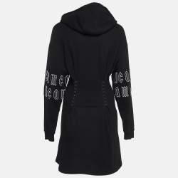 Pre Owned Alexander McQueen Black Repeat Logo Cotton Corset Hoodie Dress XS