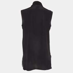 Pre Owned Alexander McQueen Black Silk Buttoned Neck Tie Sleeveless Blouse M