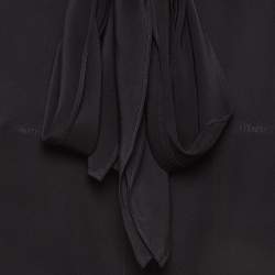 Pre Owned Alexander McQueen Black Silk Buttoned Neck Tie Sleeveless Blouse M