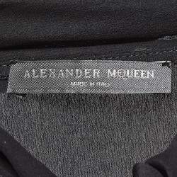 Pre Owned Alexander McQueen Black Silk Buttoned Neck Tie Sleeveless Blouse M