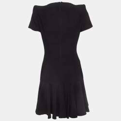 Pre Owned Alexander McQueen Black Leaf Crepe Flared Mini Dress M