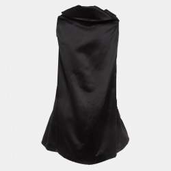 Pre Owned Alexander McQueen Black Satin Silk Mini Shift Dress S