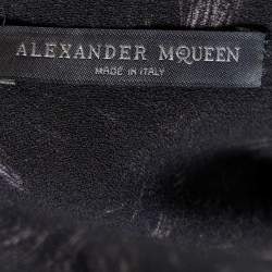Pre Owned Alexander McQueen Black Printed Crepe Draped Midi Dress M
