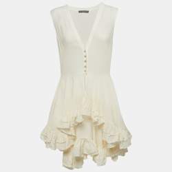 Alexander McQueen Off White Buttoned Front Ruffled Top M