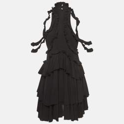 Pre Owned Alexander McQueen Black Silk Ruffled Mini Dress M