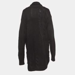 Alexander McQueen Black Patterned Wool Blend Buttoned Front Sweater L
