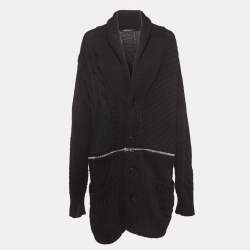 Alexander McQueen Black Patterned Wool Blend Buttoned Front Sweater L