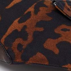 Alexander McQueen Black/Brown Leopard Print Canvas and Leather Medium De Manta Clutch