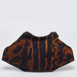 Alexander McQueen Black/Brown Leopard Print Canvas and Leather Medium De Manta Clutch