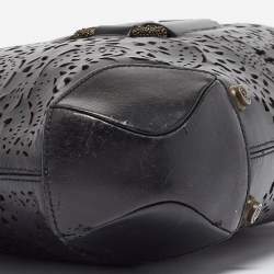 Alexander McQueen Black Laser Cut Leather Novak Satchel