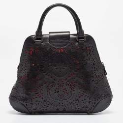 Alexander McQueen Black Laser Cut Leather Novak Satchel