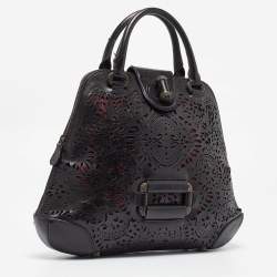 Alexander McQueen Black Laser Cut Leather Novak Satchel