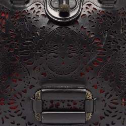 Alexander McQueen Black Laser Cut Leather Novak Satchel