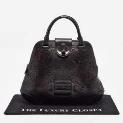 Alexander McQueen Black Laser Cut Leather Novak Satchel