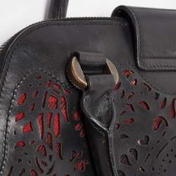 Alexander McQueen Black Laser Cut Leather Novak Satchel