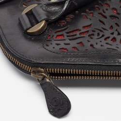 Alexander McQueen Black Laser Cut Leather Novak Satchel