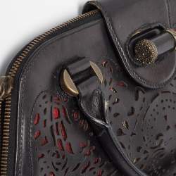 Alexander McQueen Black Laser Cut Leather Novak Satchel