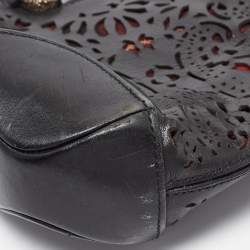Alexander McQueen Black Laser Cut Leather Novak Satchel