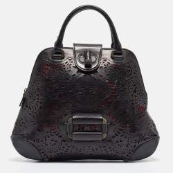 Alexander McQueen Black Laser Cut Leather Novak Satchel