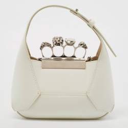 Pre Owned Alexander McQueen White Leather Mini Jewelled Hobo 
