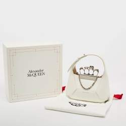 Pre Owned Alexander McQueen White Leather Mini Jewelled Hobo 