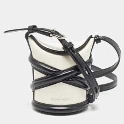 Alexander McQueen Black/White Leather Mini The Curve Bucket Bag