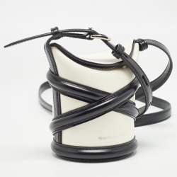 Alexander McQueen Black/White Leather Mini The Curve Bucket Bag