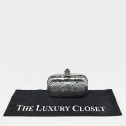 Alexander McQueen Silver Python Skull Box Clutch