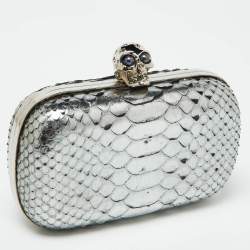Alexander McQueen Silver Python Skull Box Clutch