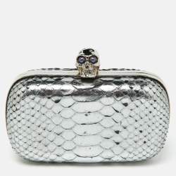 Alexander McQueen Silver Python Skull Box Clutch