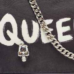 Pre Owned Alexander McQueen Black Graffiti Nylon Skull Crystals Shoulder Bag